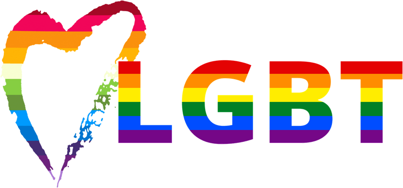 彩虹心形LGBT圖案 壁紙 — 一個充滿活力的彩虹心形和LGBT字母在黑色背景上發光，帶有鮮豔的彩色條紋。