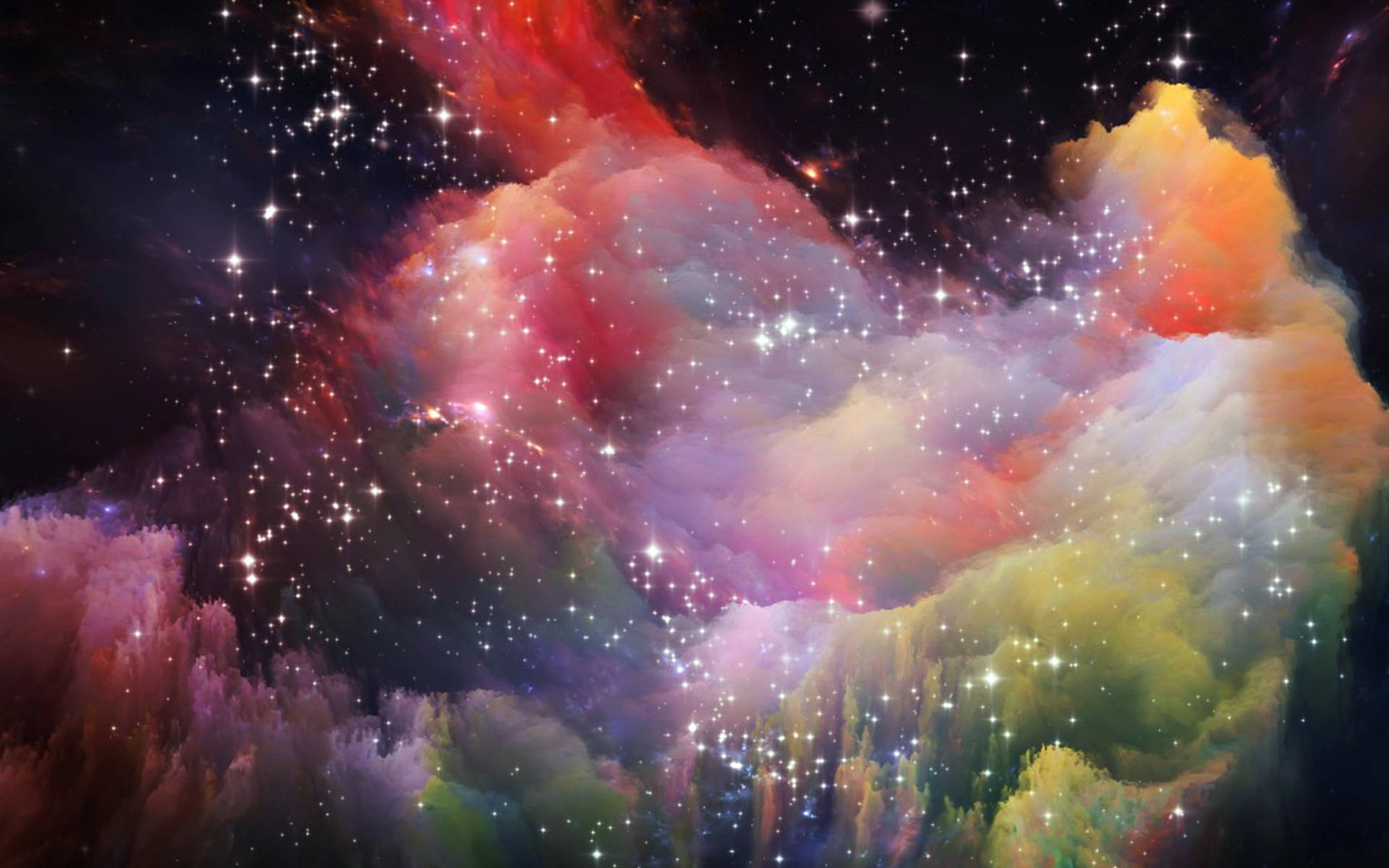 深空中帶有閃爍星星的彩色宇宙星雲