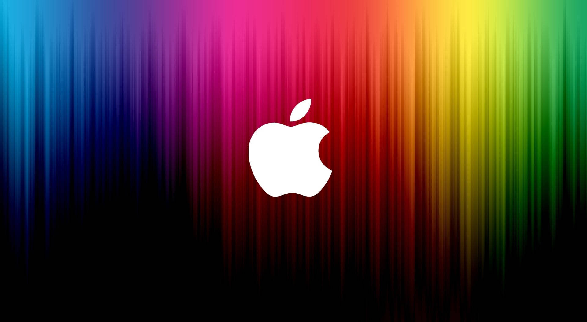 白色Apple標誌在彩虹漸變背景上。