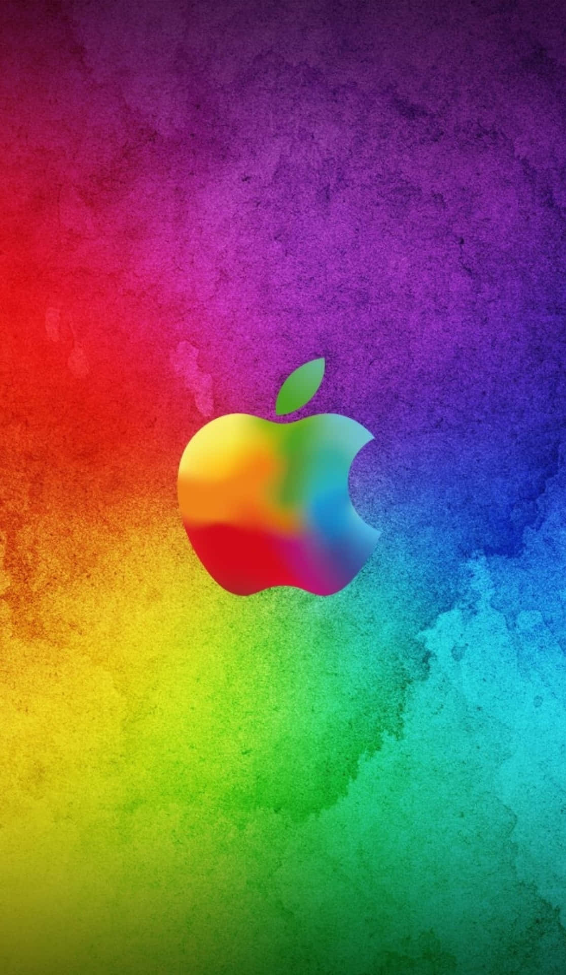 色彩繽紛的Apple標誌在彩虹水彩背景上。
