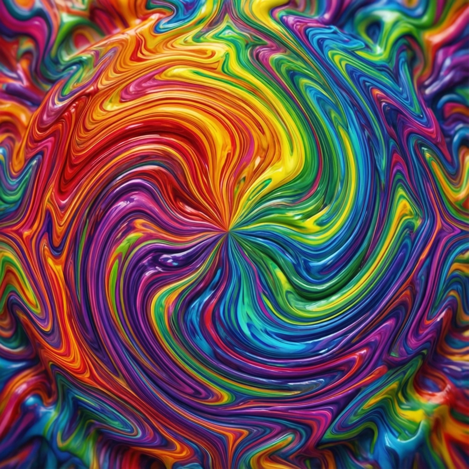 鮮豔的旋轉彩虹色在流體運動中產生催眠般的迷幻漩渦效果