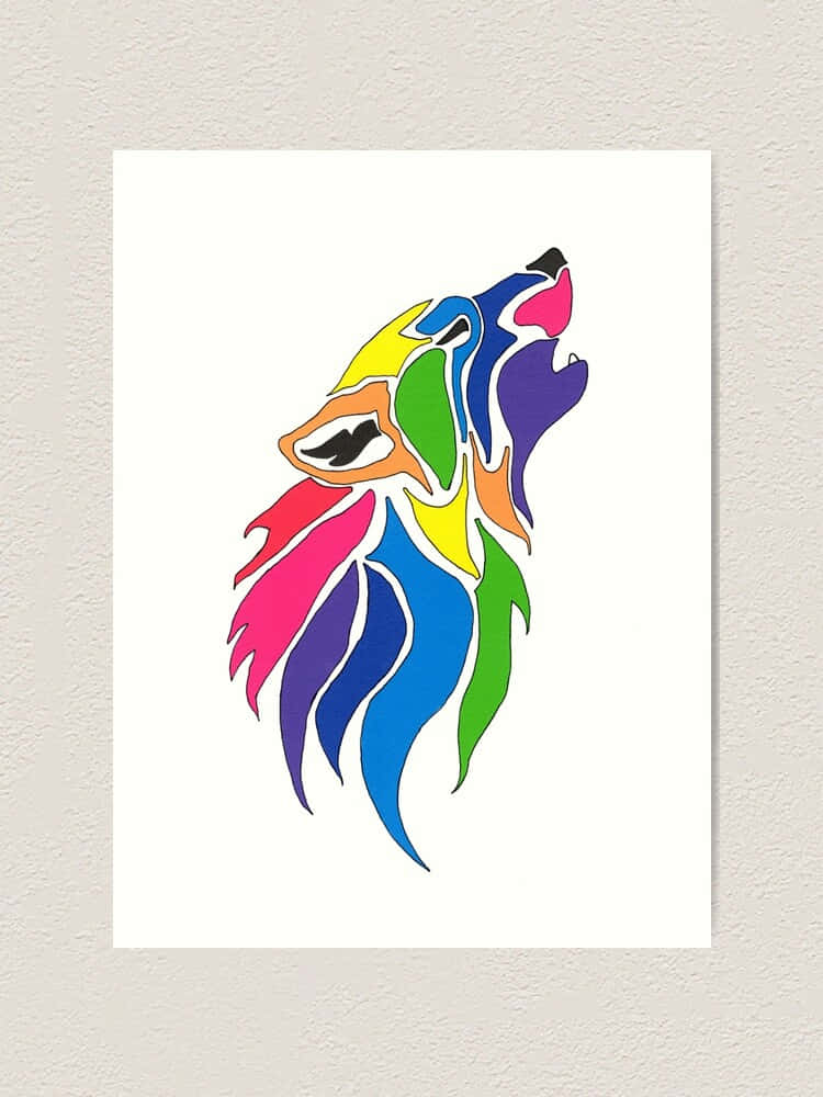 色彩繽紛的風格化狼頭插圖向上嚎叫
