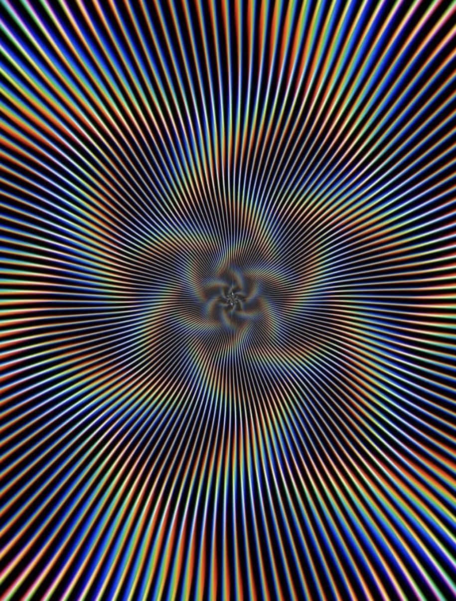 從黑暗中心向外輻射的彩虹色線條組成的催眠螺旋。
