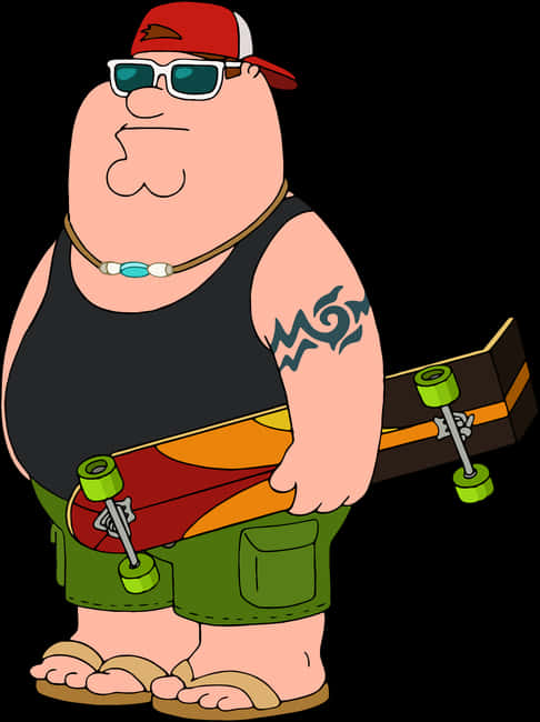 Peter Griffin 手持滑板，戴太陽眼鏡和穿人字拖。 — 彼得·格里芬 壁紙