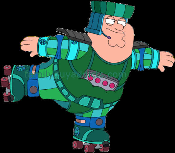 Peter Griffin 穿著綠色和藍色的滾軸溜冰鞋，自信地擺出姿勢。 — 彼得·格里芬 壁紙