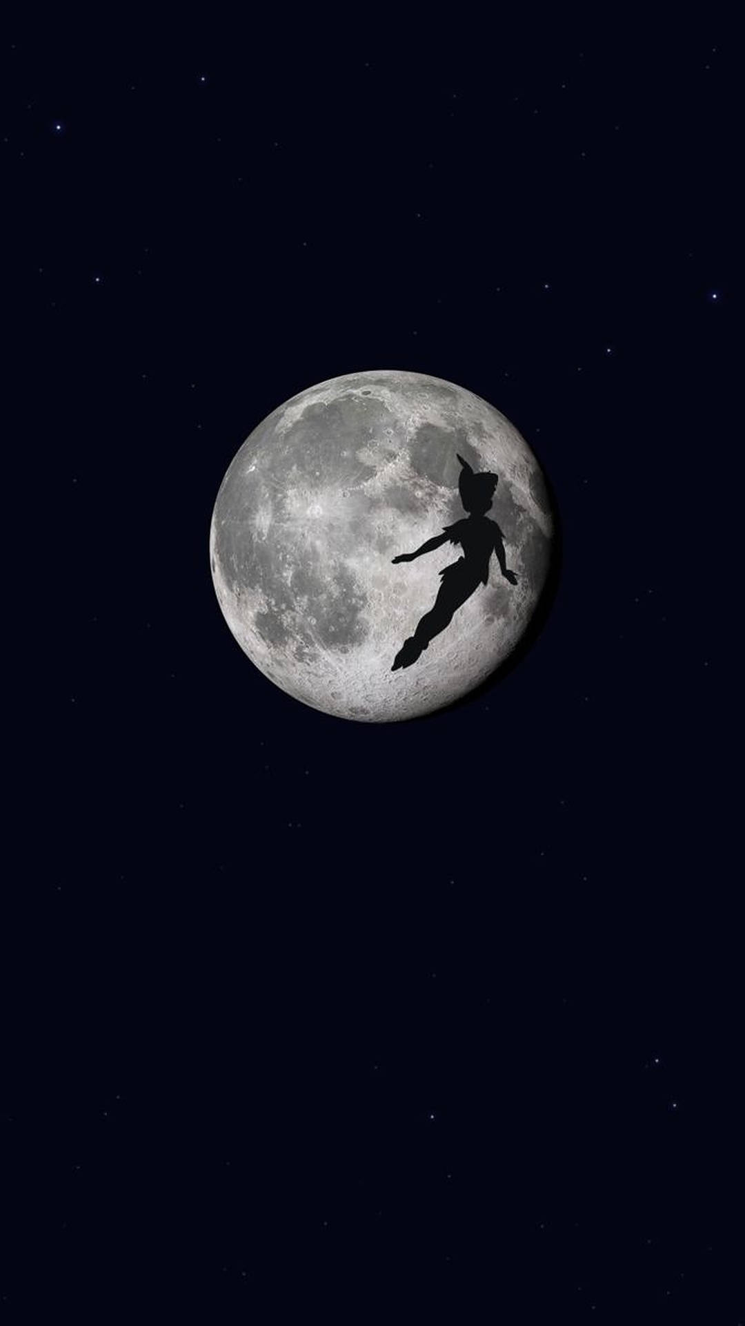 彼得潘在星空下飛翔在滿月前。