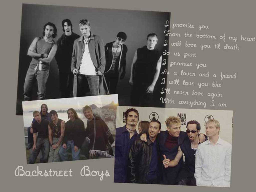 Backstreet Boys 照片拼貼，上面寫有浪漫的歌詞。