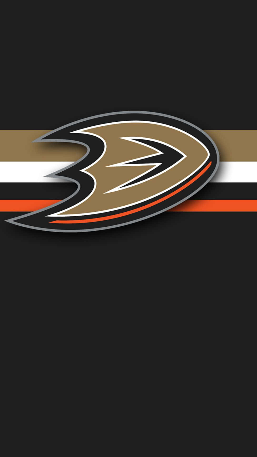 Anaheim Ducks 標誌在黑色背景上帶有彩色條紋