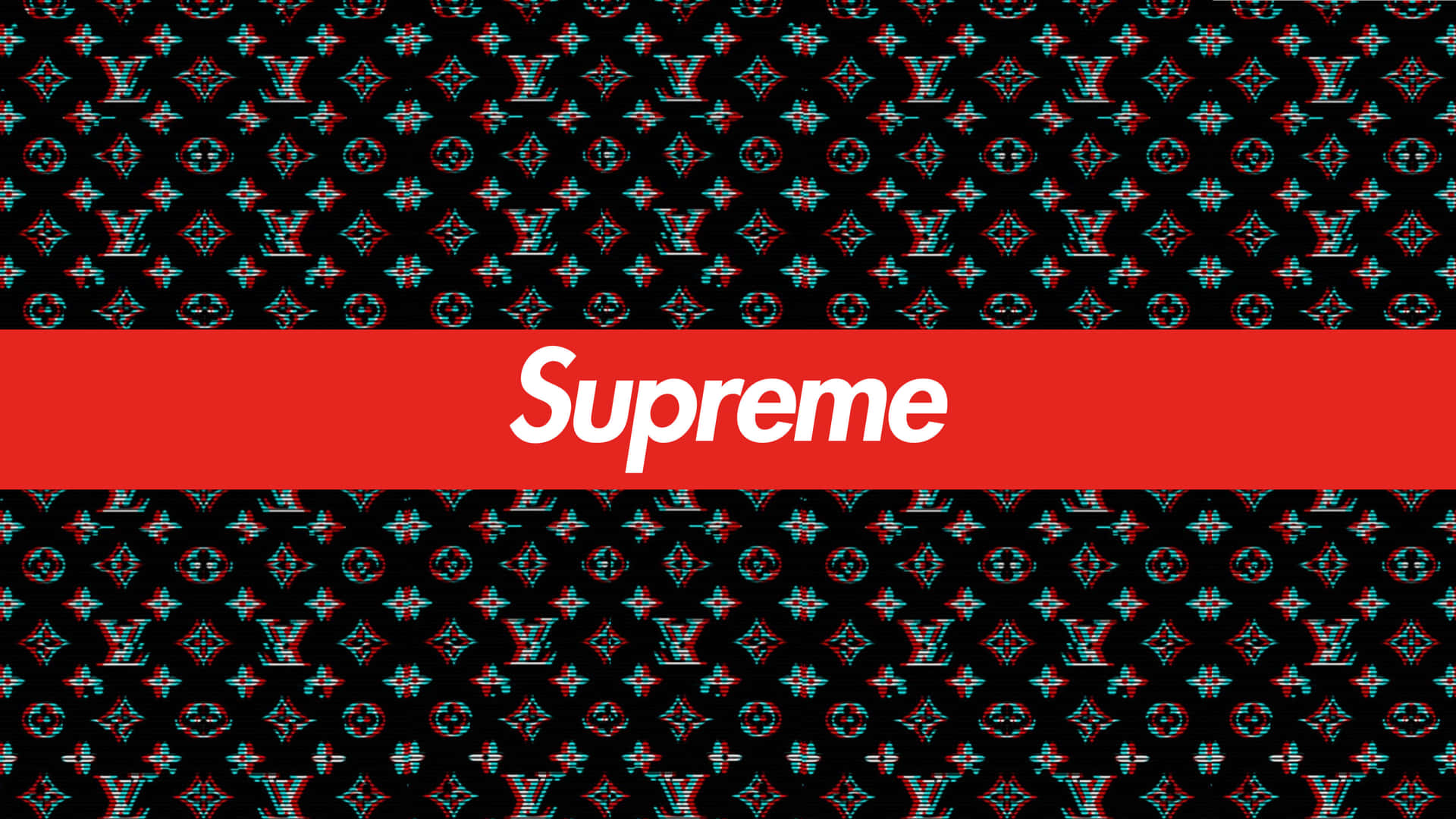 Supreme標誌在故障Louis Vuitton圖案背景上