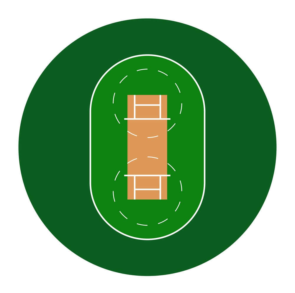 Cricket Ground 桌布 壁紙 — 從上到下的向量插圖，一個網球場位於綠色圓圈中央，帶有白色邊界線。