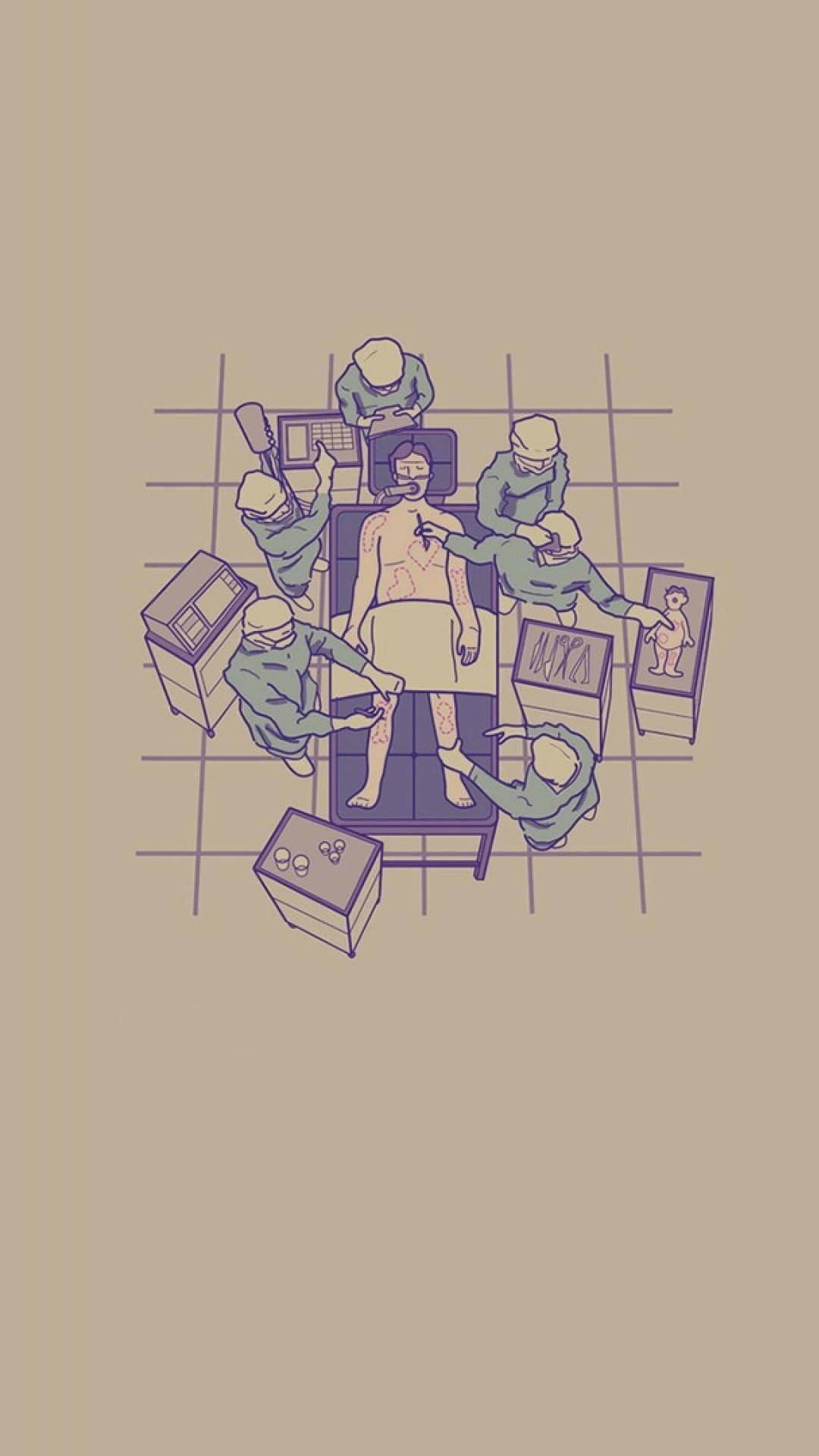 Medical 桌布 壁紙 — 從上到下的插圖，顯示外科醫生在醫療設備環繞下對病人進行手術。