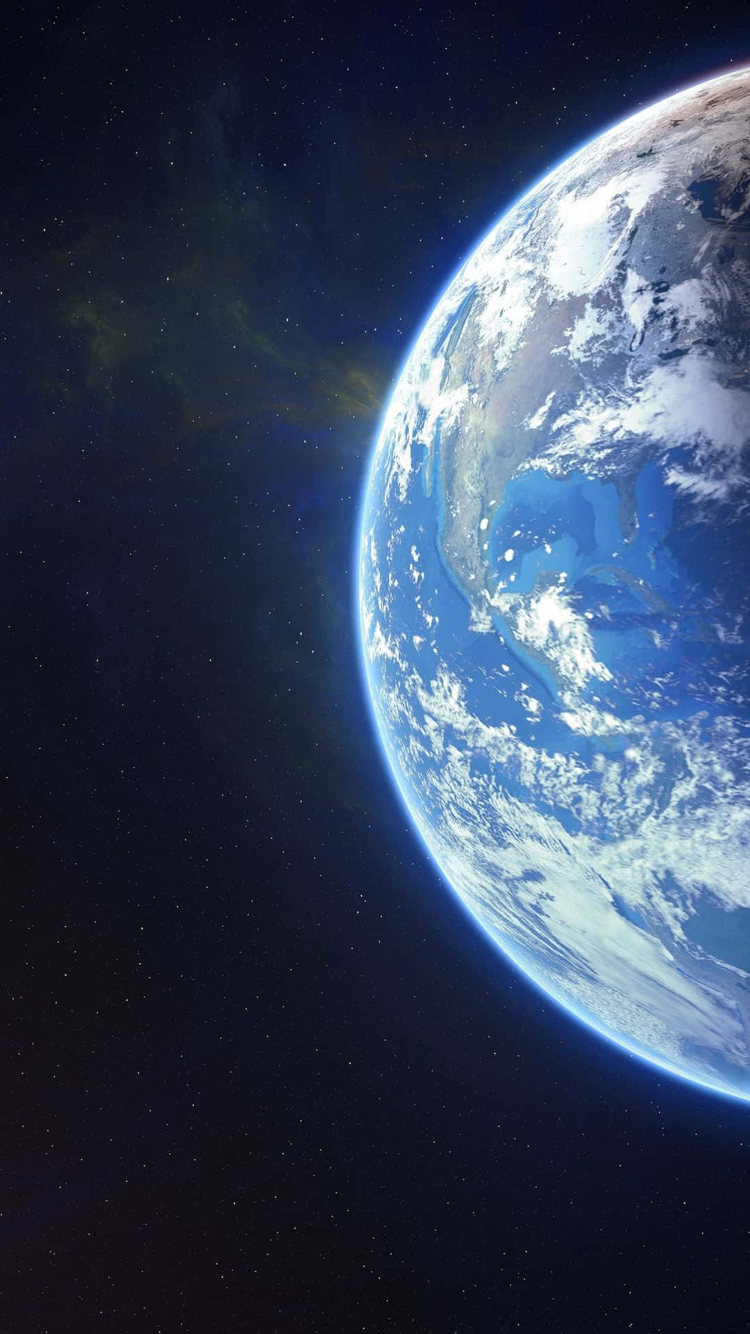 從太空看到的地球，有藍色海洋、白色雲層和背景中的星星。