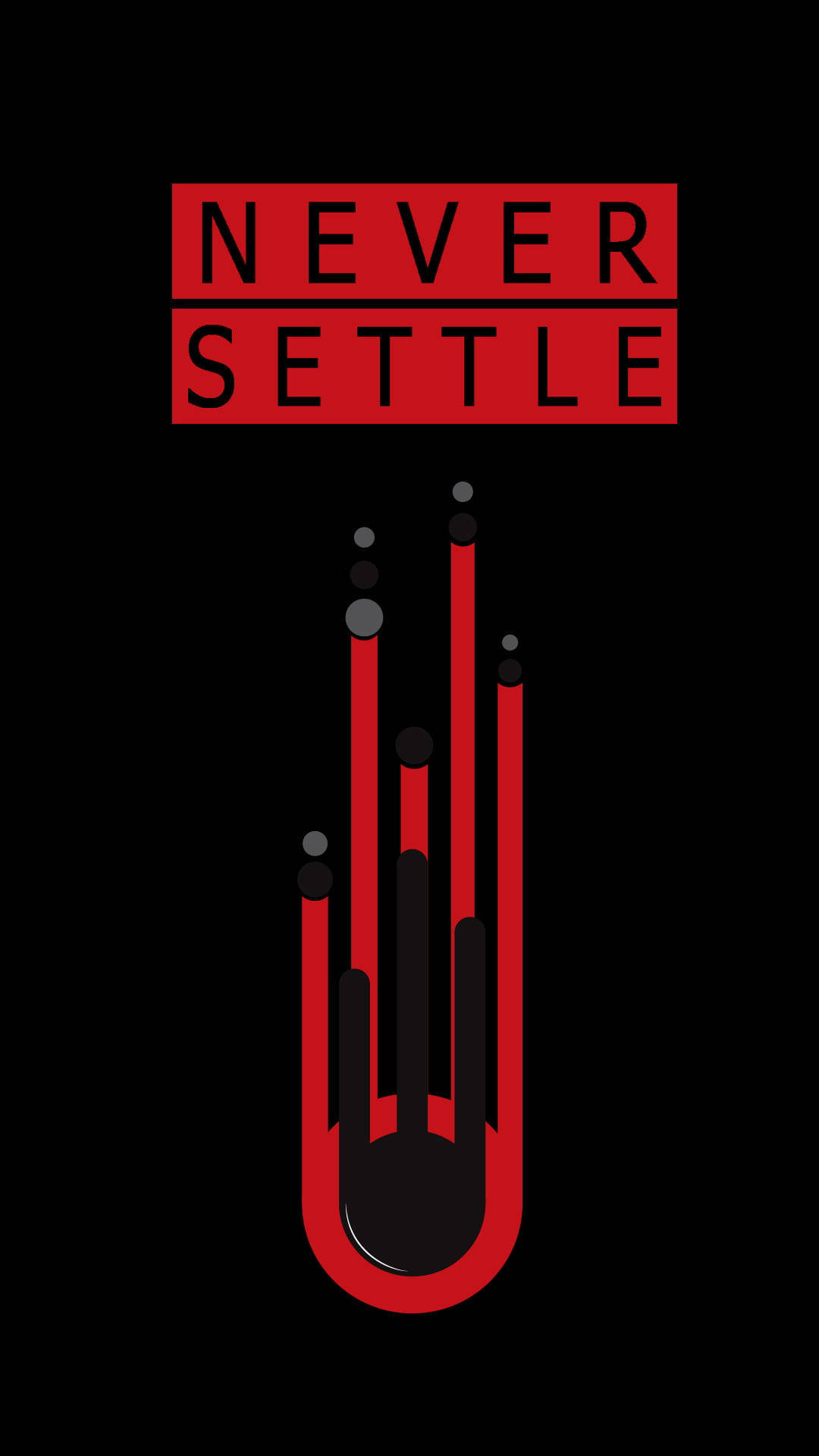 紅黑手印圖形上方的紅色「NEVER SETTLE」文字。