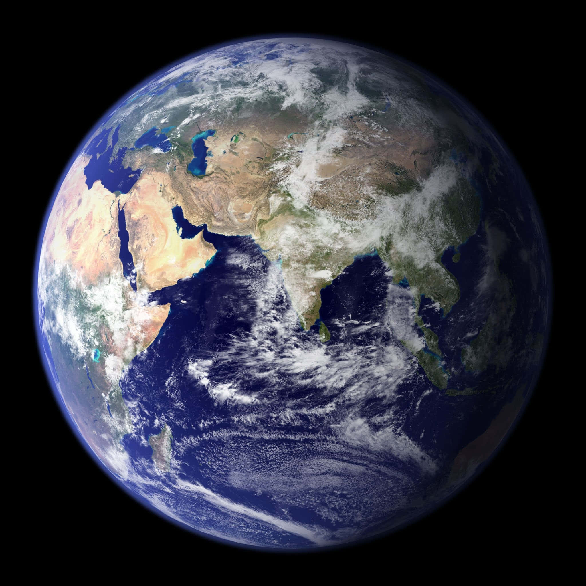 從外太空俯瞰地球的壯觀空中視角 壁紙 — 從太空俯瞰地球的壯麗景色，展示大陸、海洋和旋轉的雲層，映襯著太空的漆黑虛空。