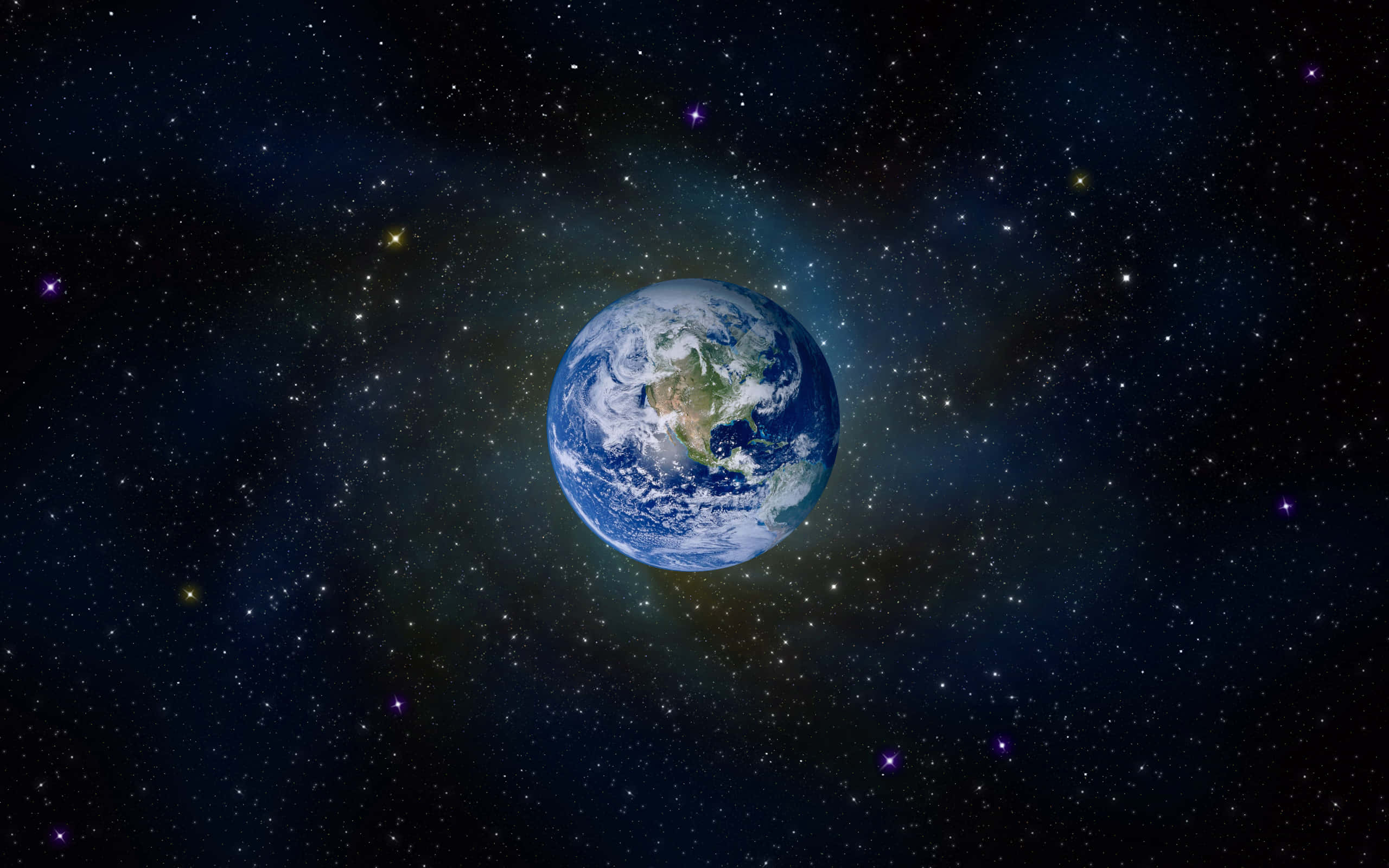 World 桌布 壁紙 — 從太空俯瞰地球的壯麗景色，周圍是廣闊的閃爍星星和宇宙塵埃。