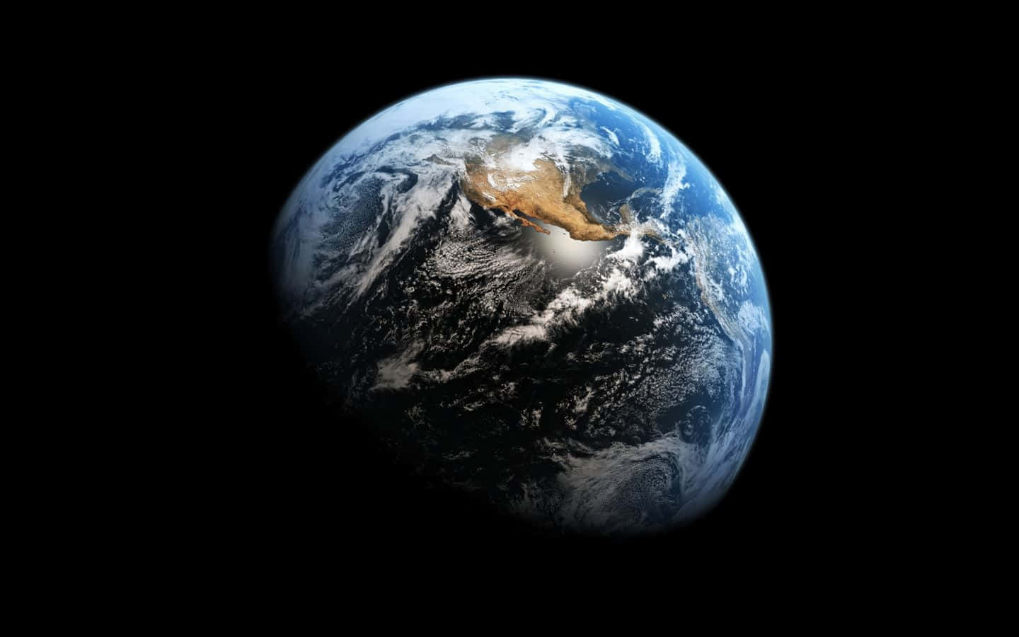 World 桌布 壁紙 — 從太空俯瞰地球的壯麗景色，展現了旋轉的雲層、海洋和大陸，背景是太空的黑色虛空。