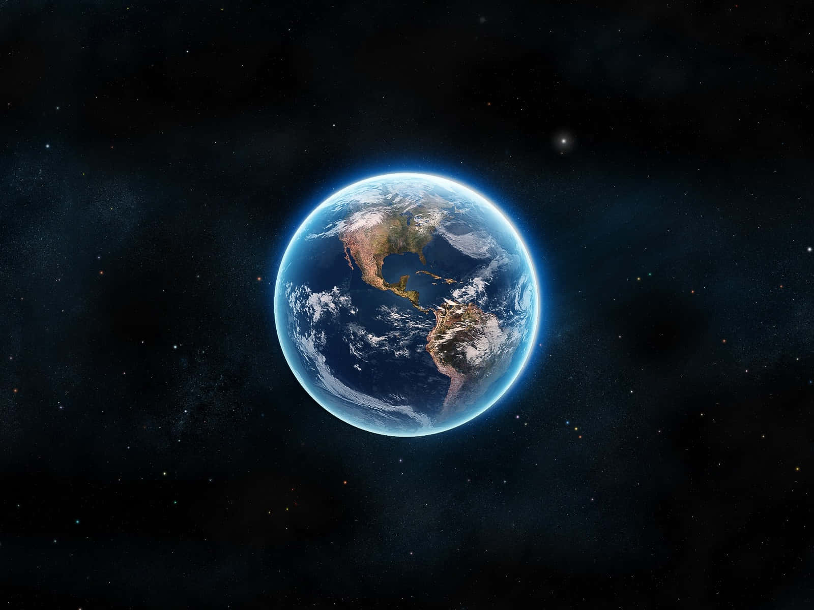 Blue Planet 桌布 壁紙 — 從太空俯瞰地球的壯麗景色，展現藍色海洋、白色雲層和陸地，背景是星光燦爛的宇宙。