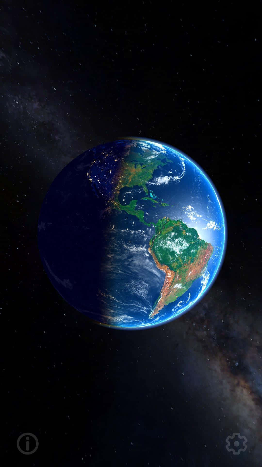 3d Earth 桌布 壁紙 — 從太空俯瞰地球的壯麗景色，展示美洲大陸，湛藍的海洋和翠綠的大陸在繁星點點的宇宙背景下格外醒目。