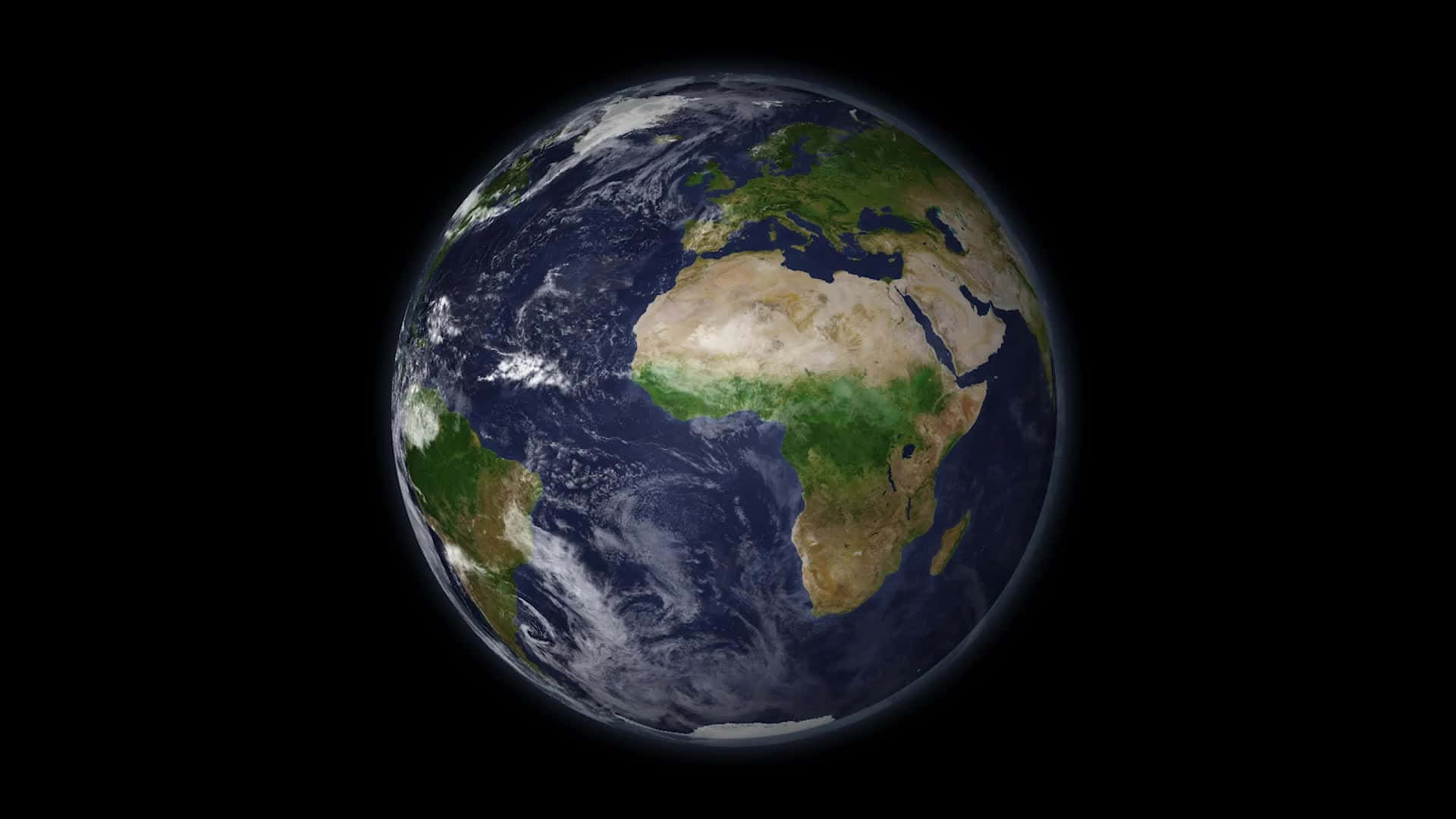World 桌布 壁紙 — 從太空俯瞰地球的詳細視圖，突出非洲、歐洲和地中海，背景為黑色虛空。