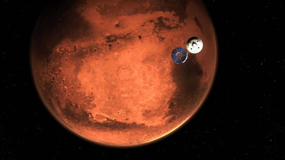 太空船喺深空環繞火星運行，星星清晰可見