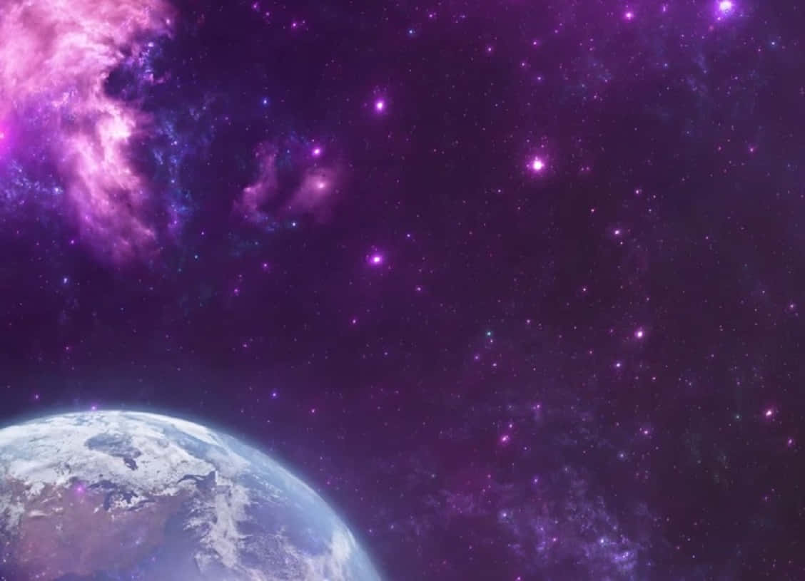 互動 桌布 壁紙 — 從太空看到地球嘅壯麗景色，襯托住充滿活力嘅紫色星雲同星空。