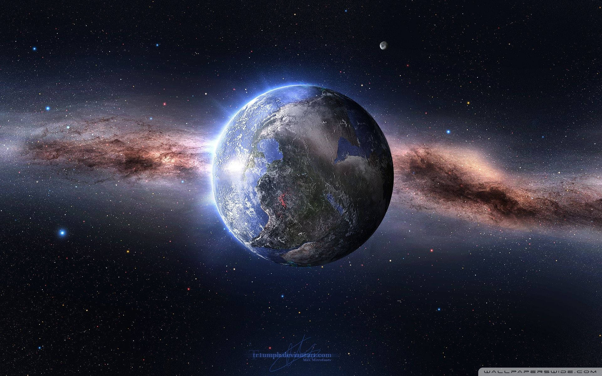 從太空看到的地球，帶有發光的星雲和星星