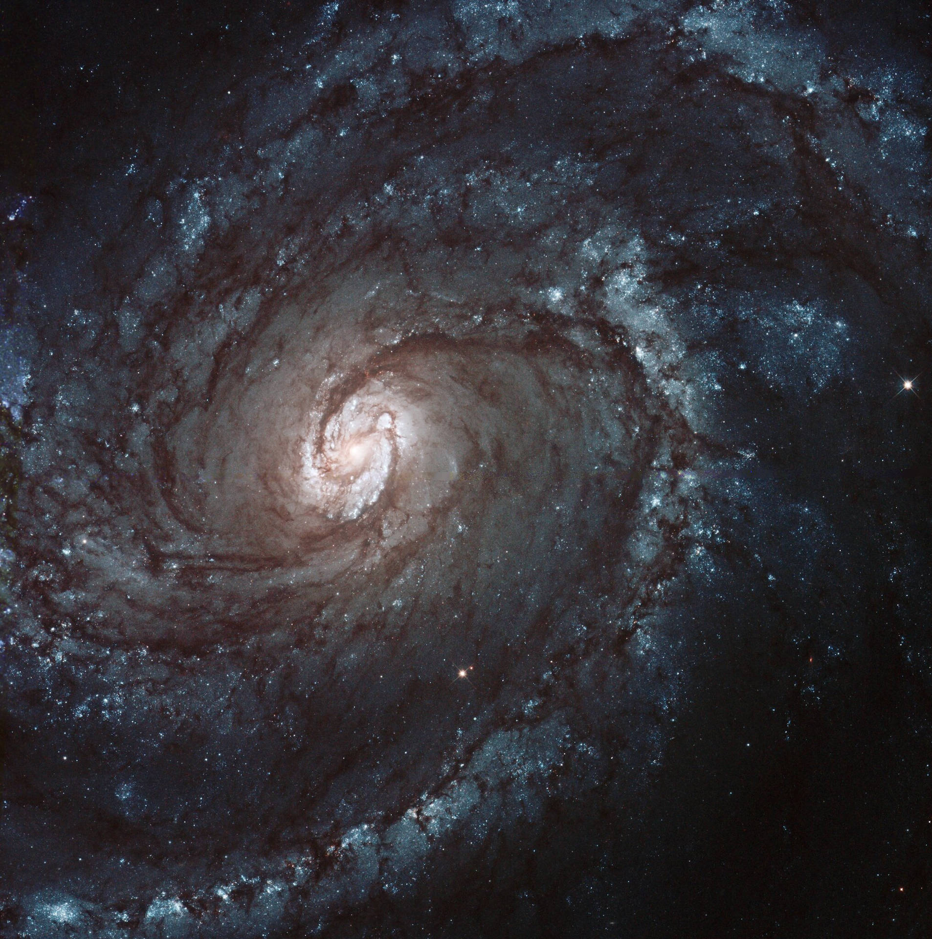 一個螺旋星系，在深空中擁有旋轉的旋臂和明亮的恆星。