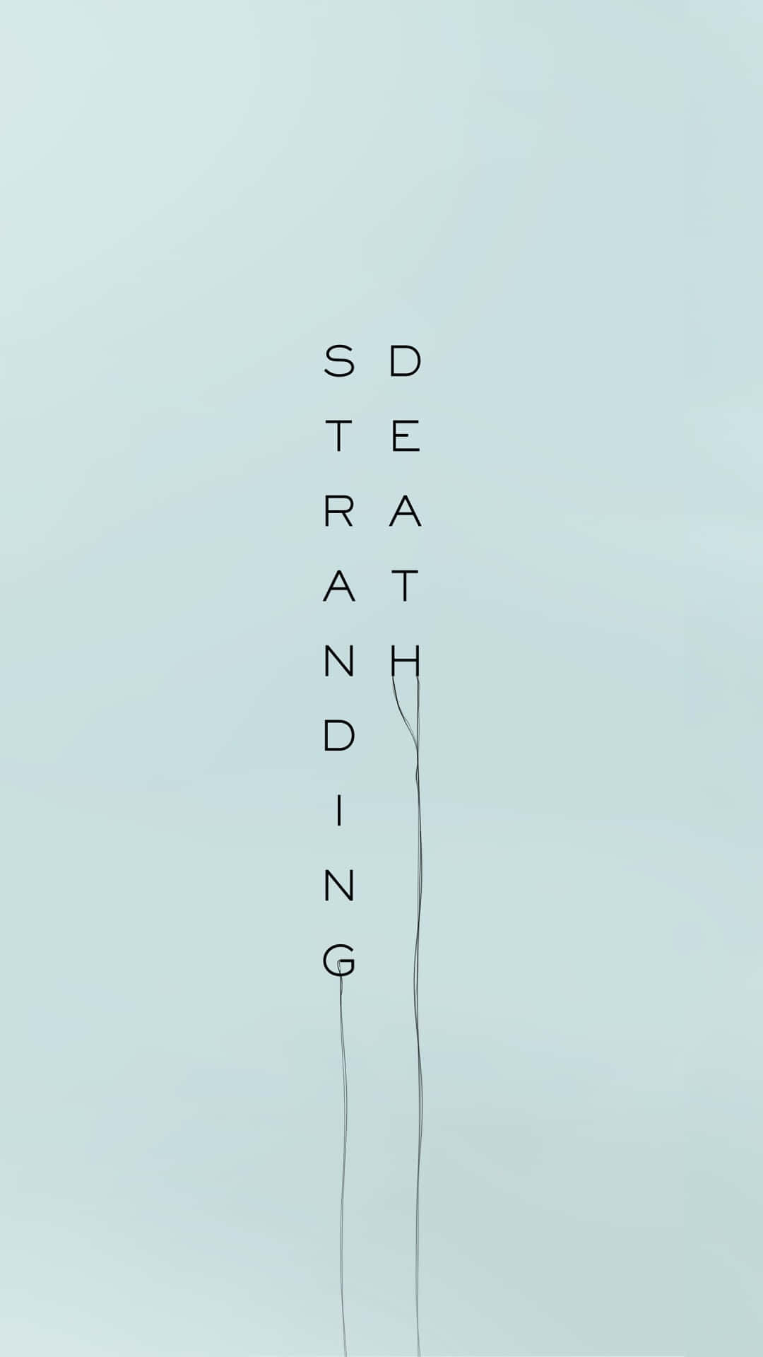 在淡藍色背景上，以細線連接字母的垂直文字「STRAINDING」。