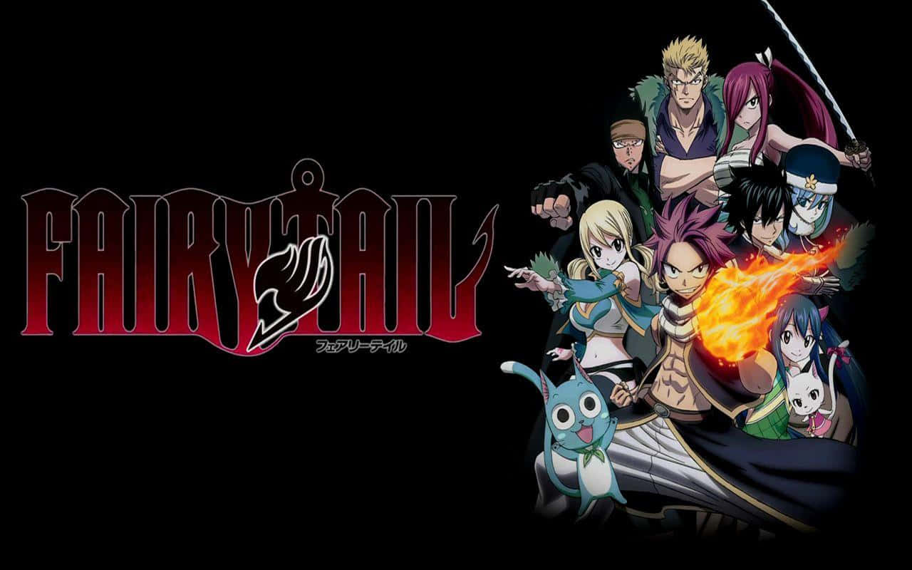 《妖精的尾巴》動畫角色，帶有火焰魔法和一隻藍色貓咪，背景為黑色。