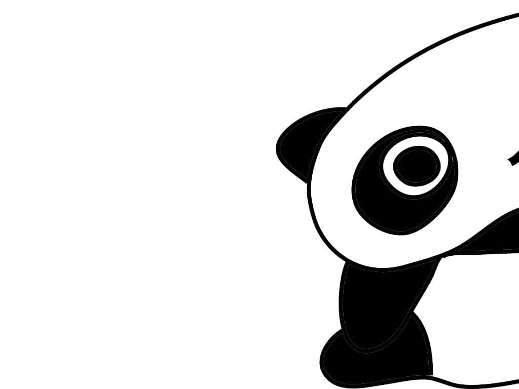 Kawaii Panda 桌布 壁紙 — 從框架右側探出頭來的卡通熊貓的極簡黑白線條畫。