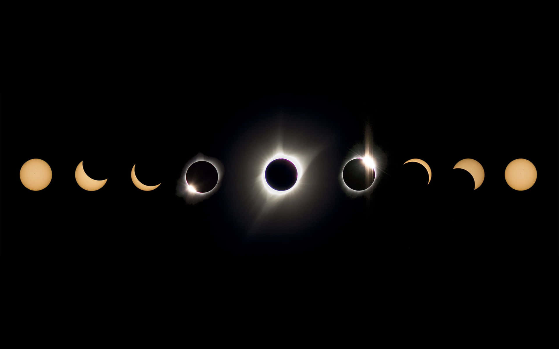 Moon Phases 桌布 壁紙 — 從滿日到全食再回到滿日的一系列日食相位，在黑色虛空中捕捉。