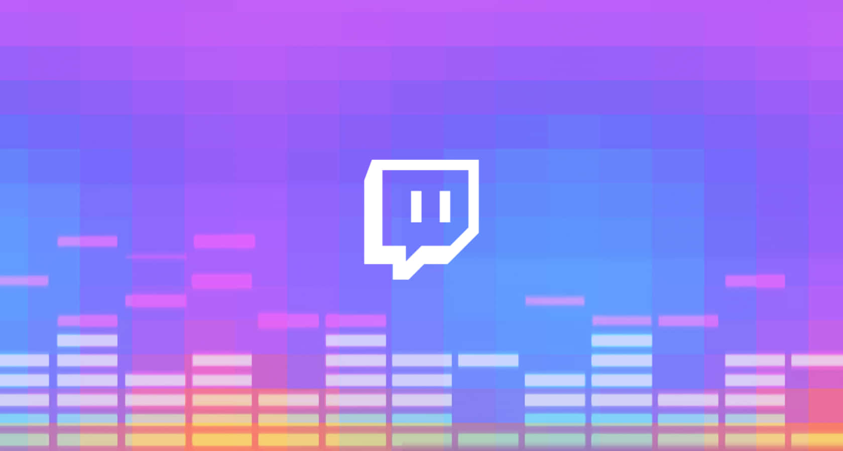 Twitch 標誌搭配漸變背景上的彩色音頻均衡器條