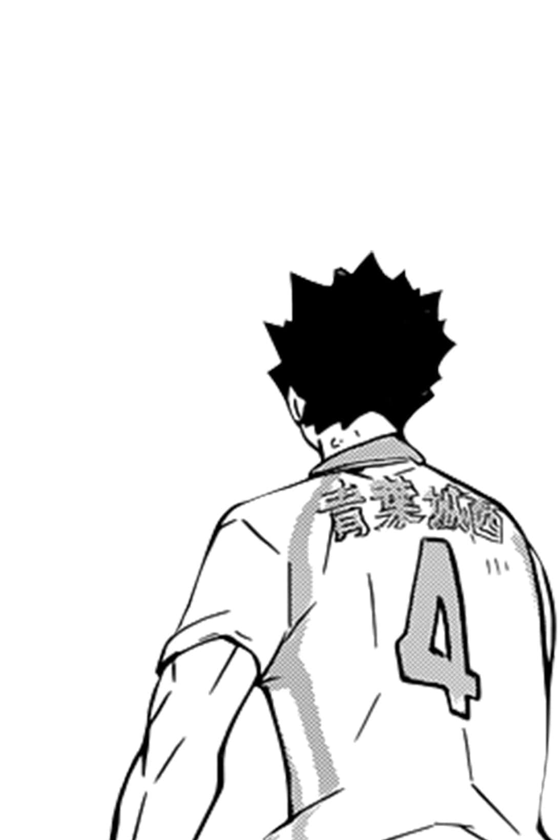 iwaizumi hajime 桌布 壁紙 — 從背後看到一位刺蝟頭動漫排球運動員，身穿四號球衣，上面有日文字。