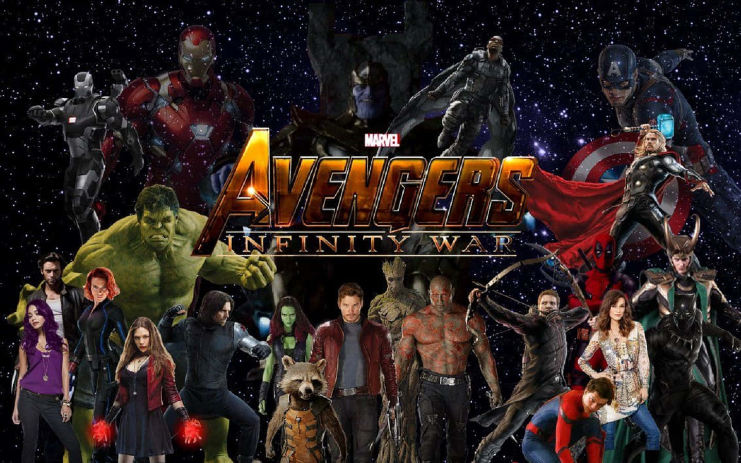 復仇者聯盟：宇宙命運懸於一線 壁紙 — Marvel Avengers Infinity War 電影海報，英雄與反派在星空宇宙背景下擺出姿勢。