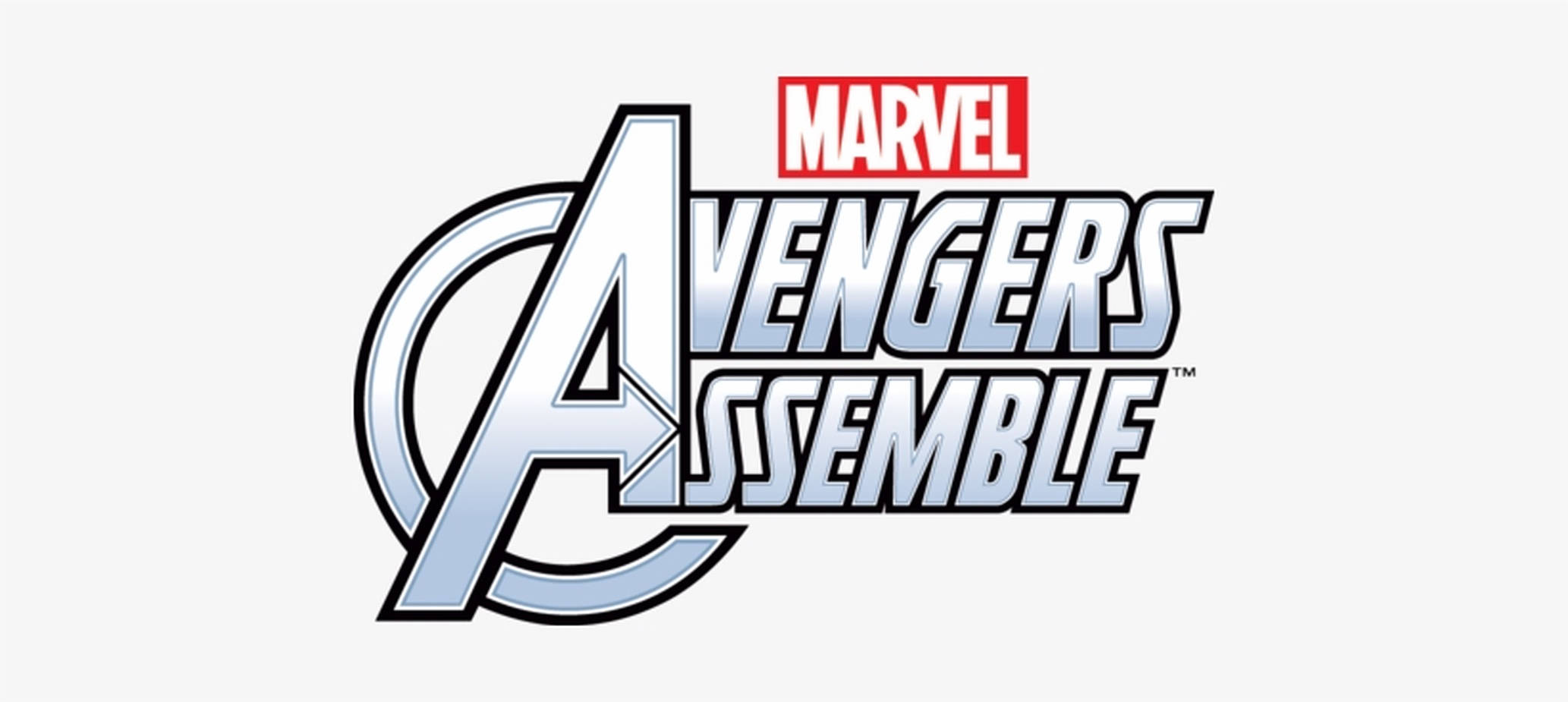 復仇者聯盟白色標誌 壁紙 — 在純白色背景上，Marvel Avengers Assemble 標誌採用大膽的金屬銀和紅色。