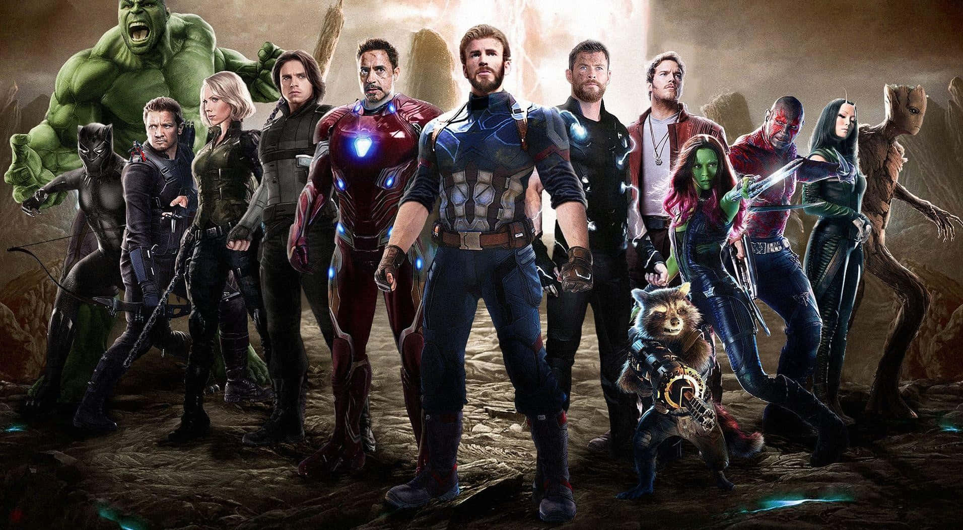 Marvel 超級英雄團隊在岩石地形中擺出戰鬥姿勢。