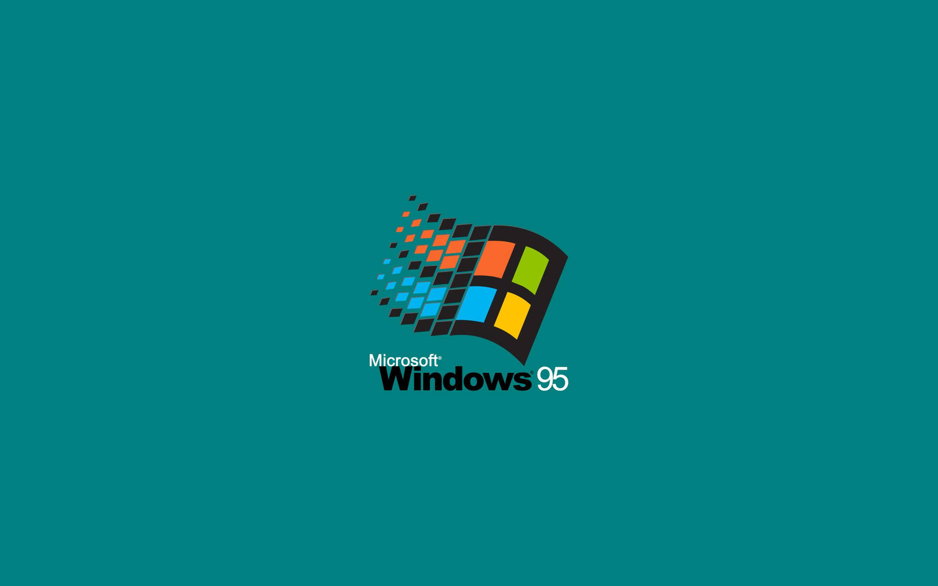 Windows 95 標誌，在青綠色背景上帶有像素化視窗