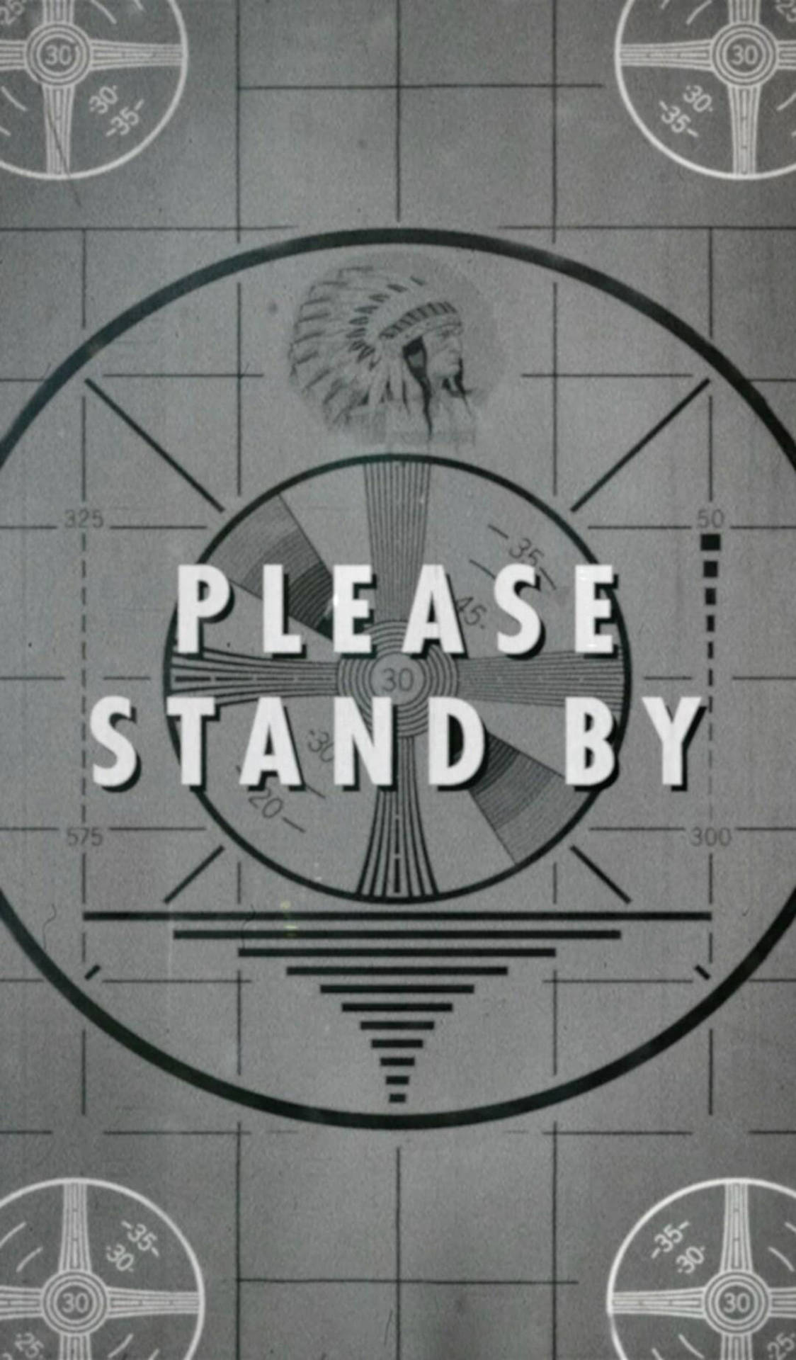 帶有「PLEASE STAND BY」文字和美洲原住民頭飾圖標的雷達屏幕。