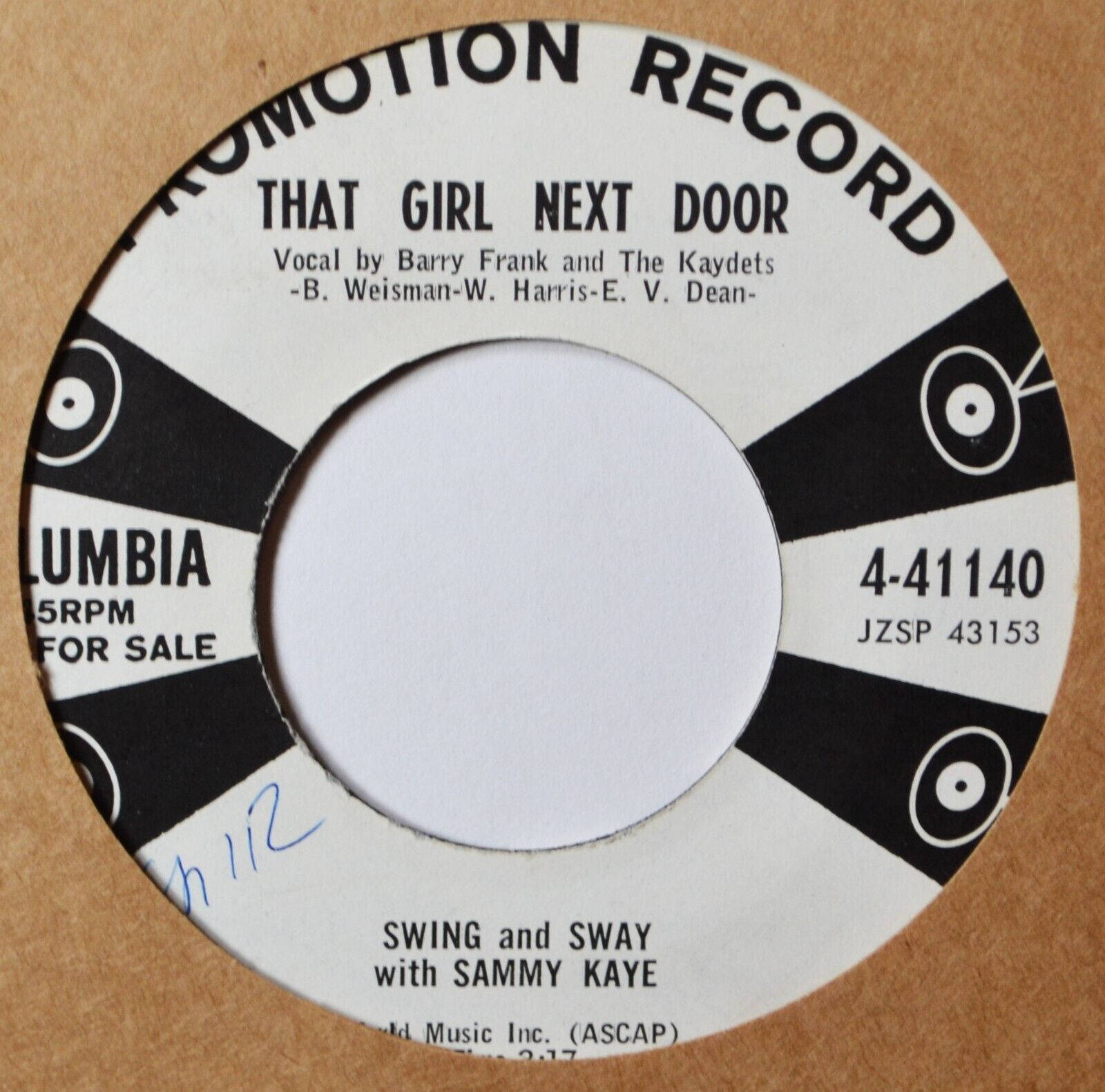 棕色紙上的Sammy Kaye《That Girl Next Door》復古Columbia唱片標籤。