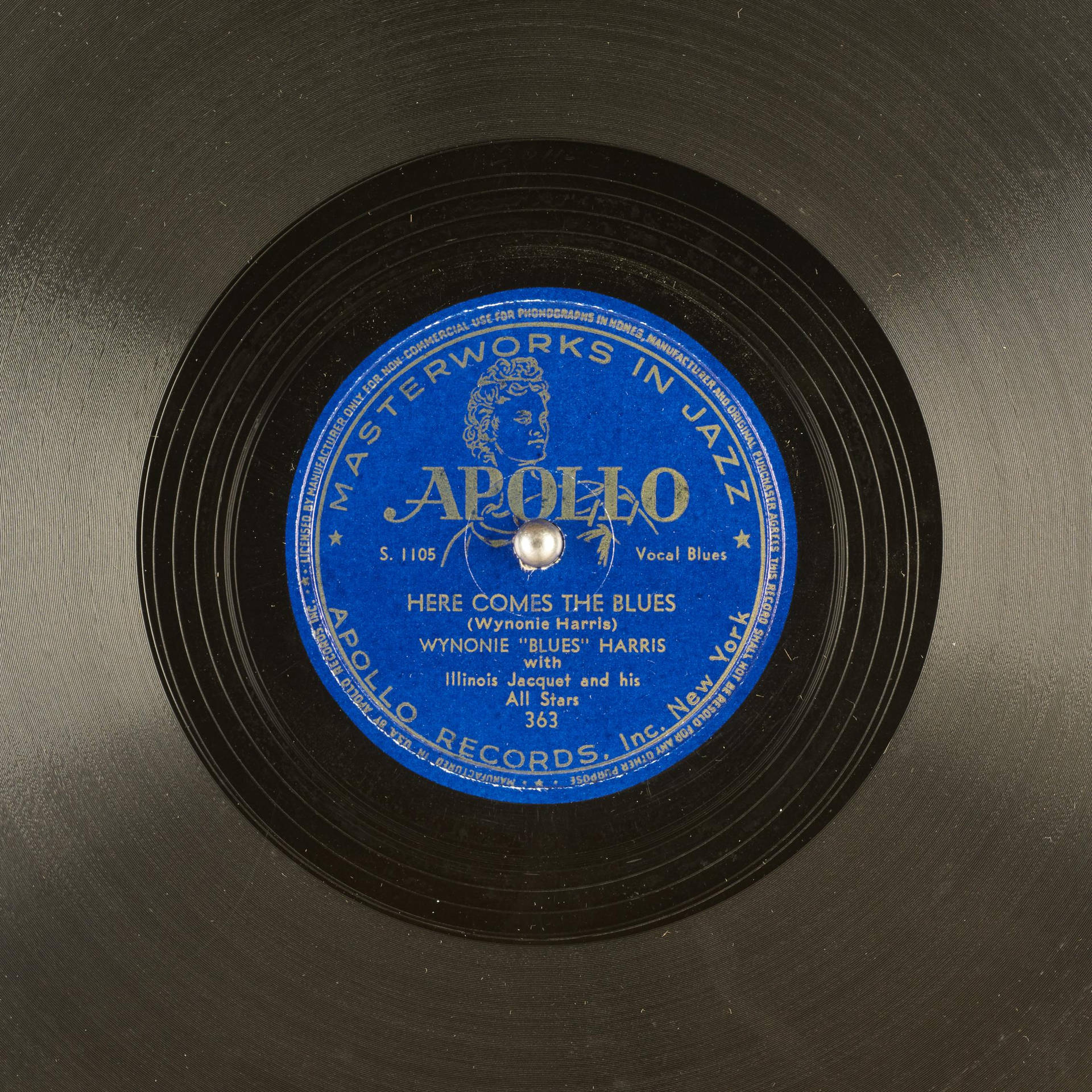 復古 Apollo Records 爵士黑膠唱片標籤特寫。