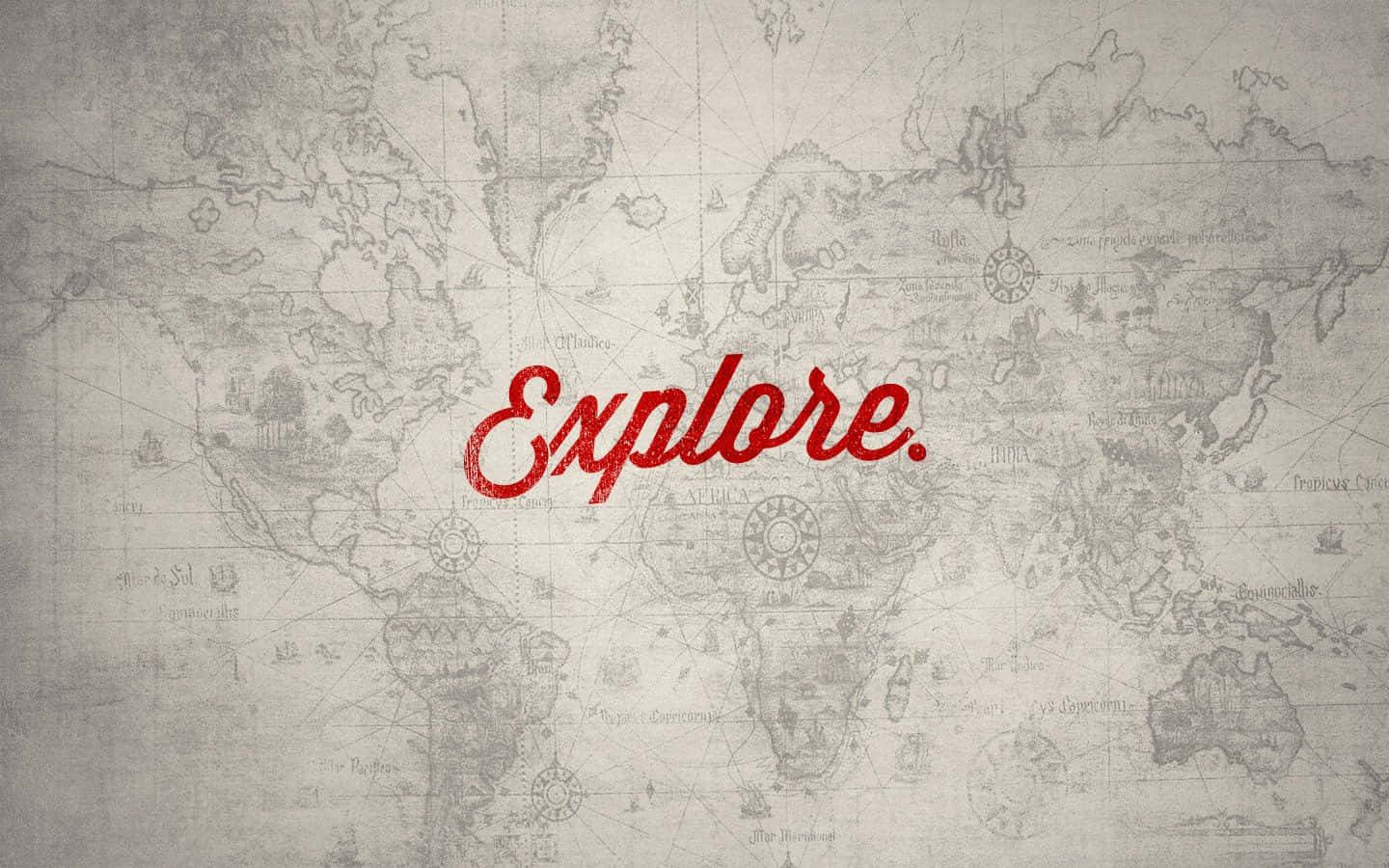 鼓舞人心的 桌布 壁紙 — 復古世界地圖，帶有紅色「Explore」文字，在陳舊羊皮紙上邀請冒險。