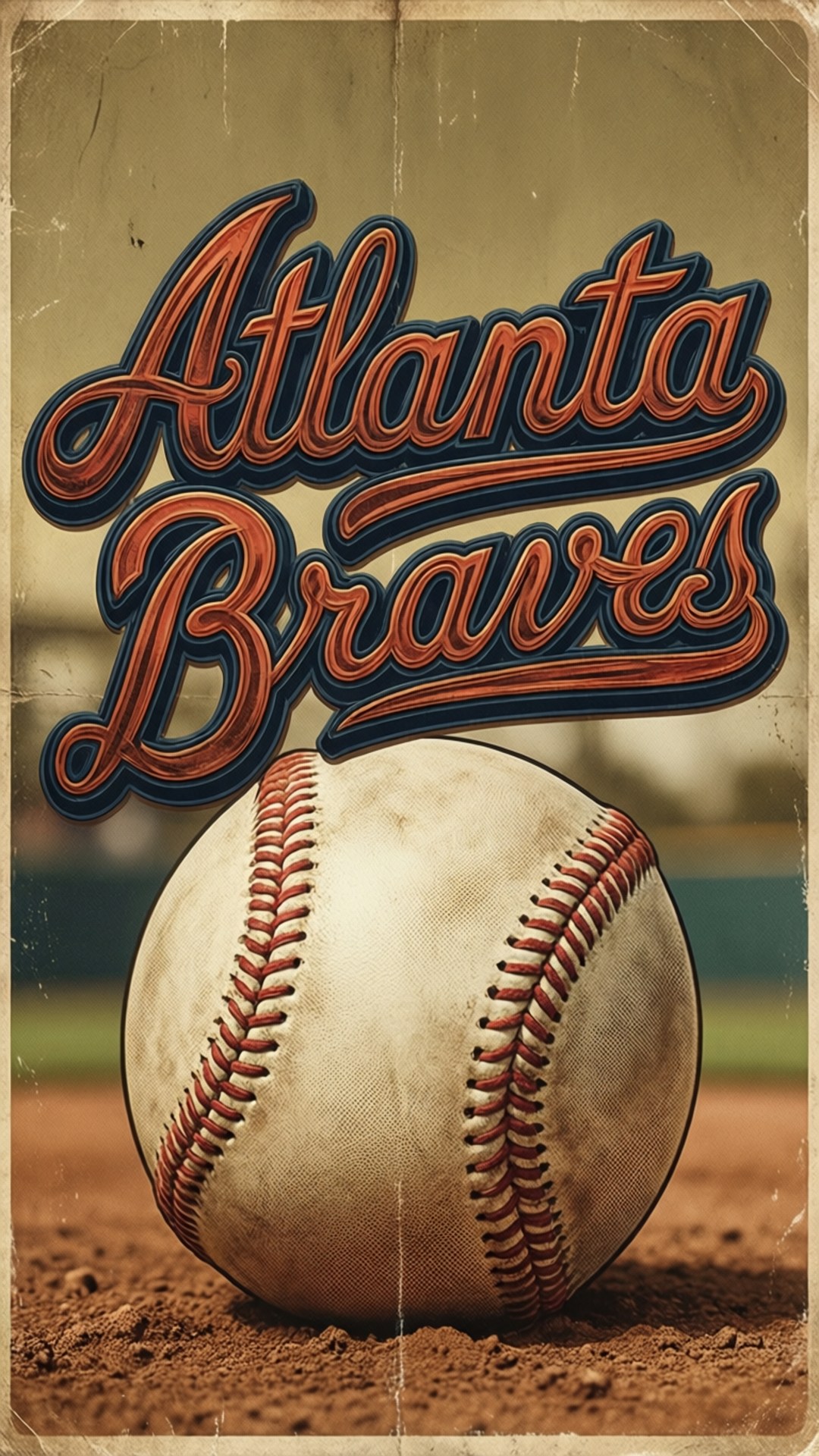 泥土上的一個磨損棒球，上方有 Atlanta Braves 復古標誌