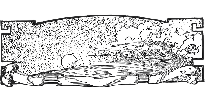 復古日出捲軸插畫 壁紙