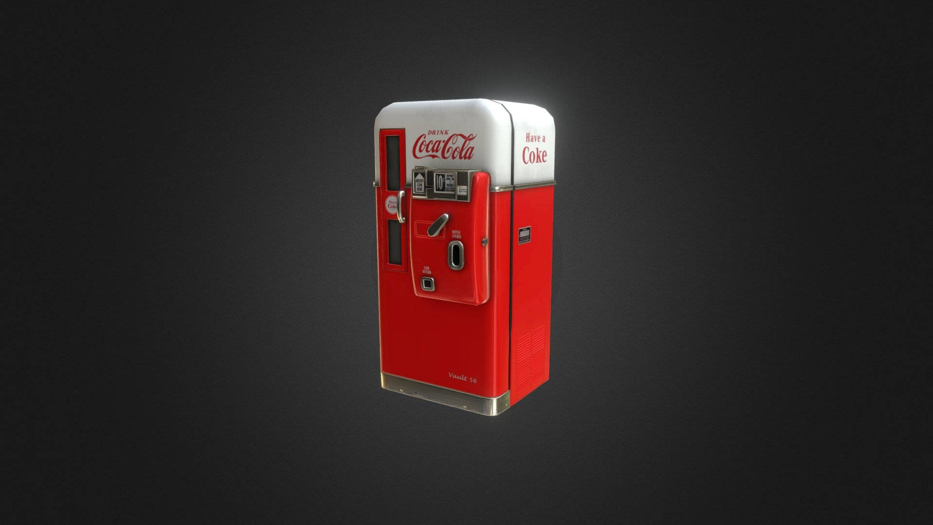 復古極簡可口可樂自動售貨機 壁紙 — 一部復古紅白色可口可樂自動售賣機孤立地立在深色漸變背景上，柔和燈光突顯其經典設計。