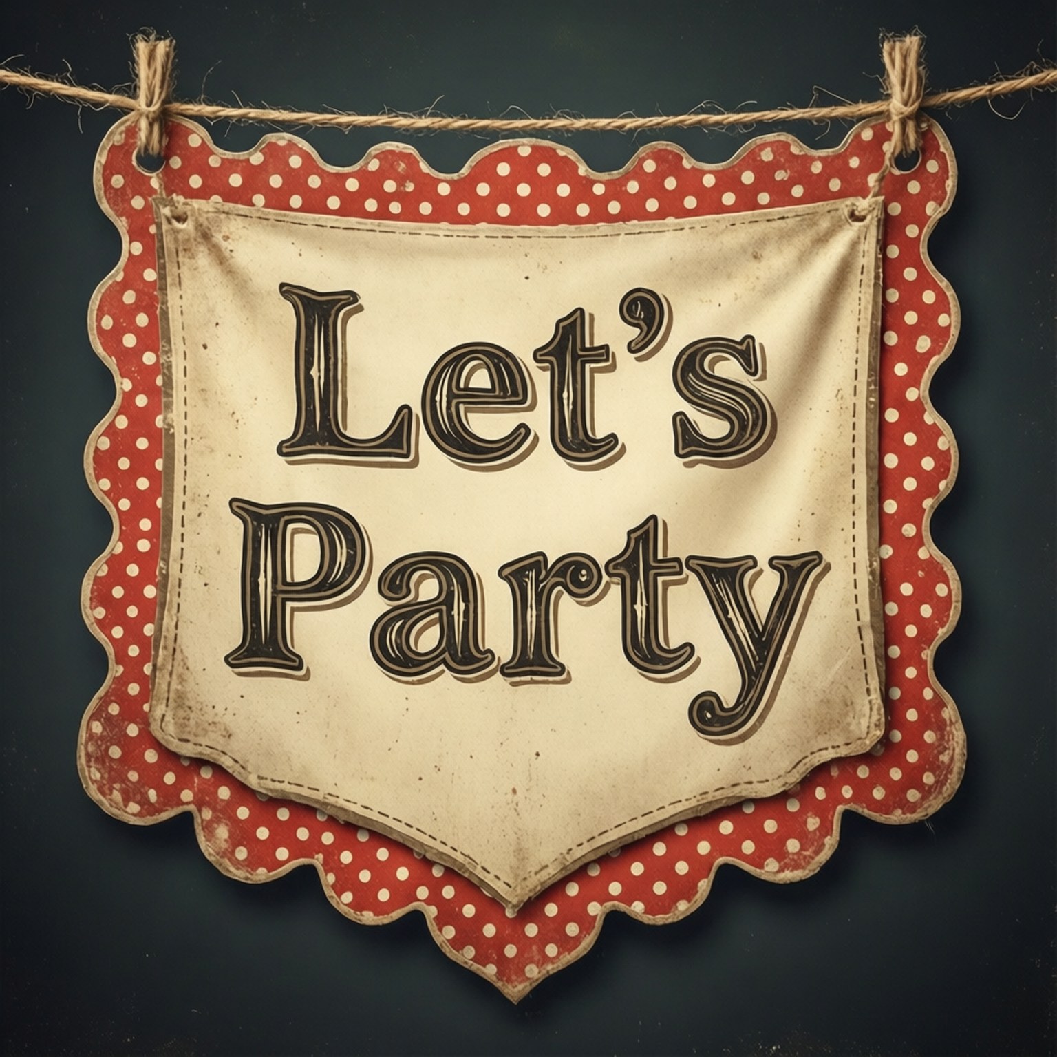 復古派對橫額，有紅色波點同「Let's Party」字樣，用繩掛起。
