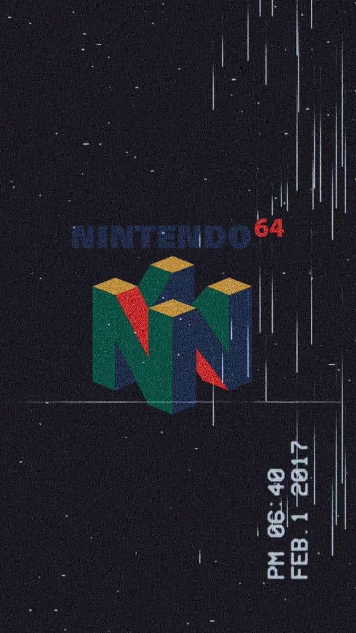 帶有數位雨和時間戳的太空中的 Nintendo 64 標誌