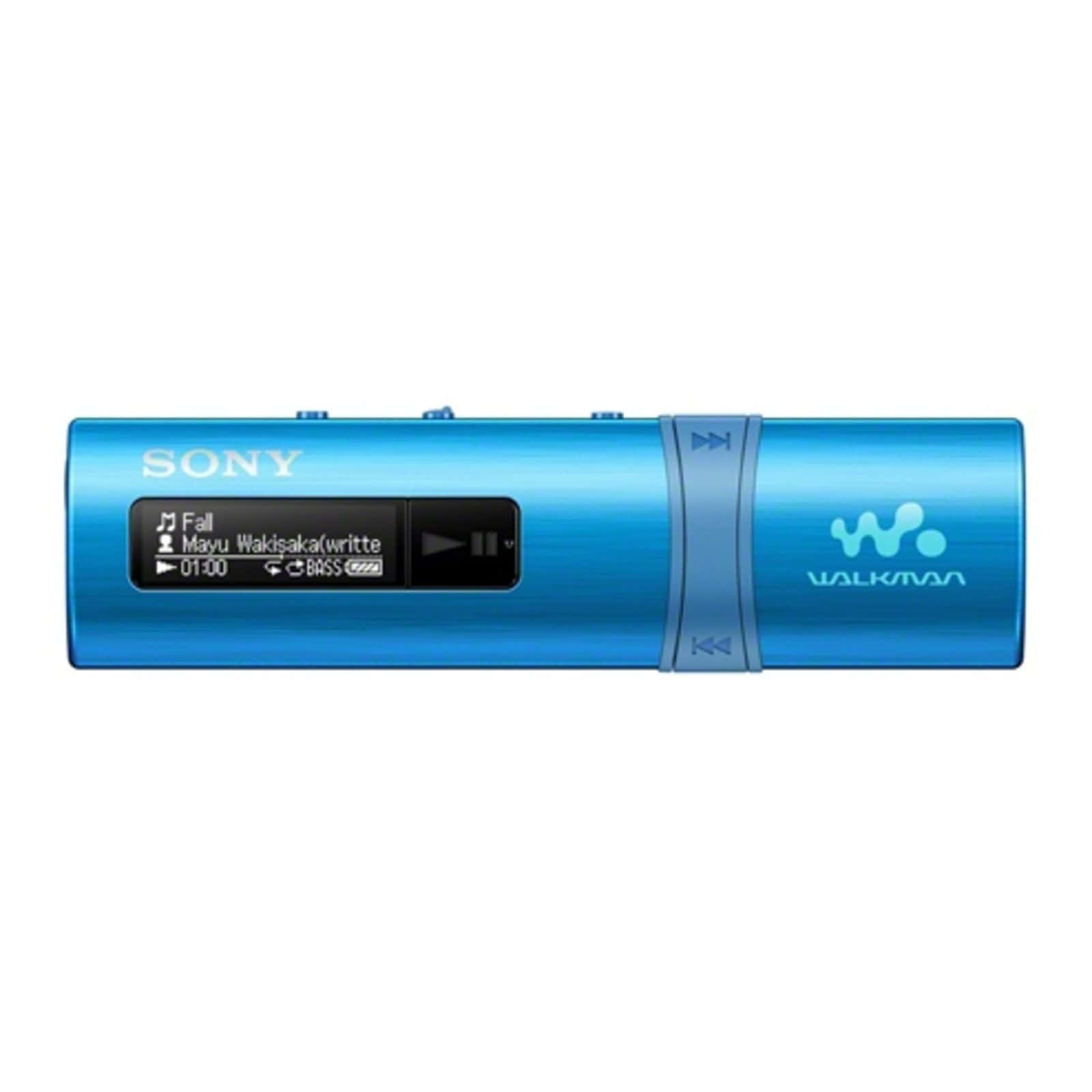 復古立體聲系統搭配現代MP3播放器 壁紙 — 一部時尚的藍色Sony Walkman便攜式音樂播放器在屏幕上顯示Mayu Wakisaka的歌曲Fall。
