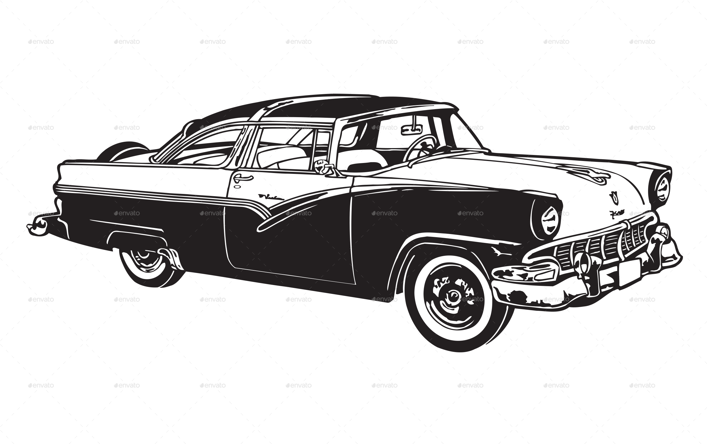 復古經典汽車插圖 壁紙