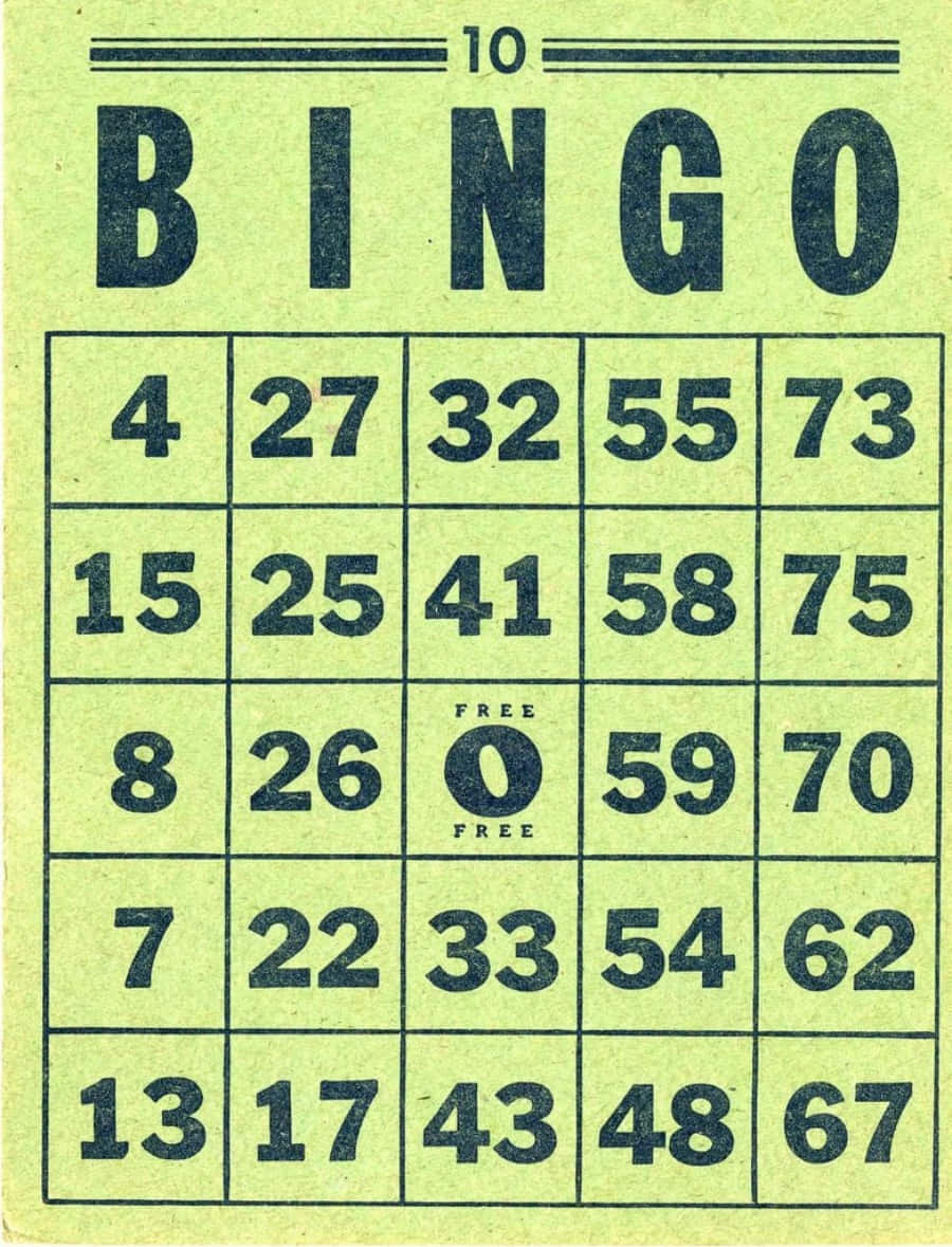 Bingo 桌布 壁紙 — 復古綠色賓果卡，帶有粗體黑色數字和中央空白格。