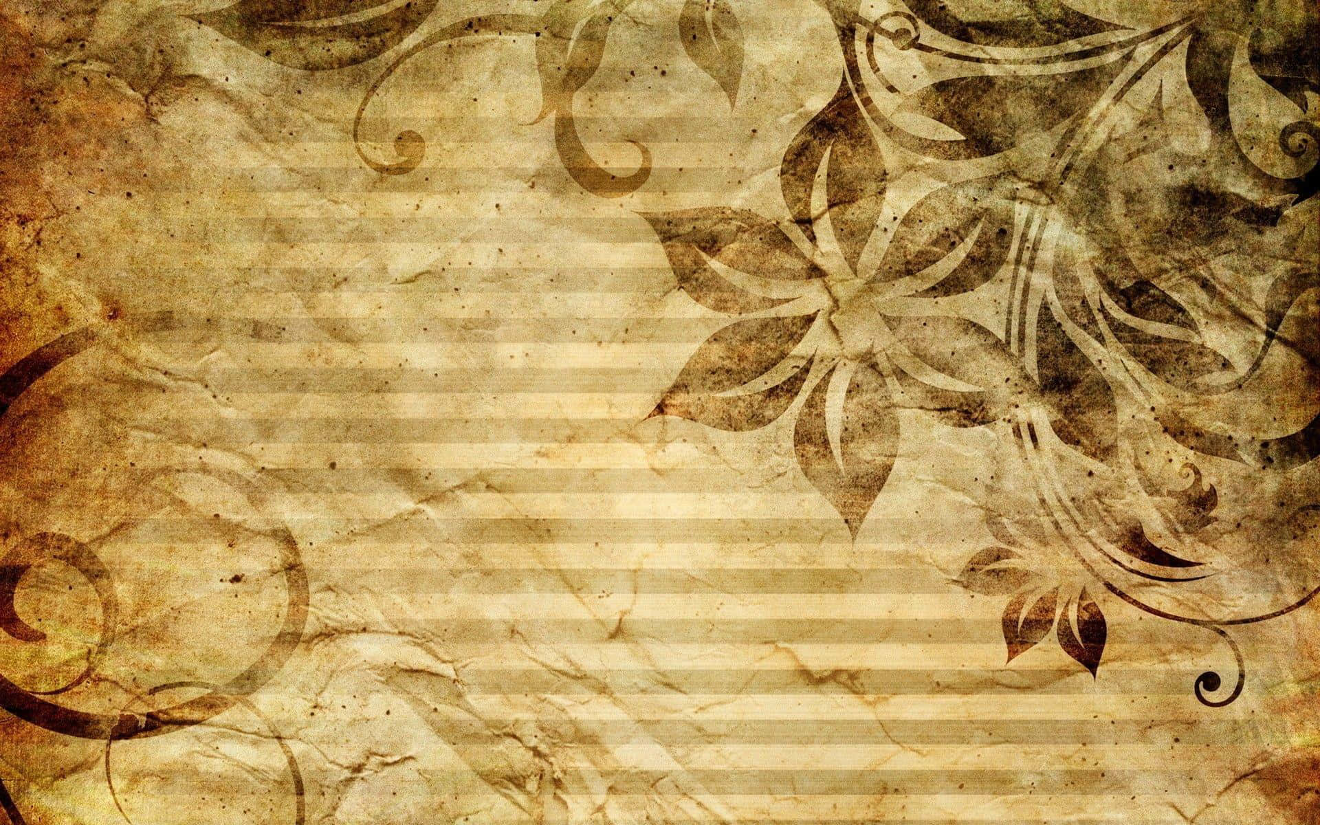 Sepia 桌布 壁紙 — 復古羊皮紙，帶有優雅的棕色花卉漩渦和紋理摺痕，營造經典古董感覺。
